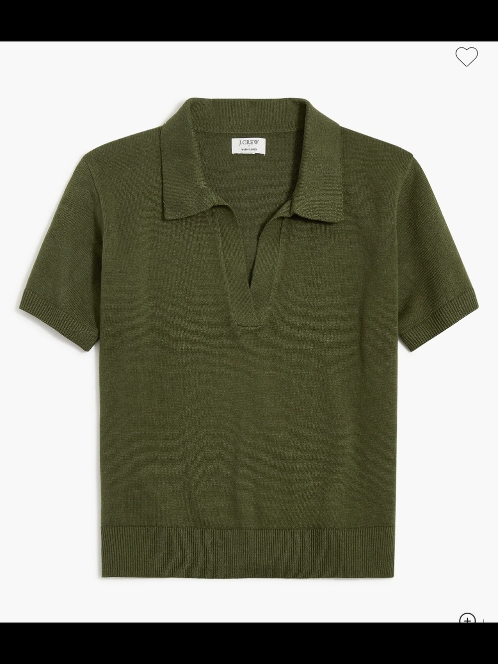 J.Crew Linen Blend Short Sleeve Polo Sweater Olive Green Collar Size XS